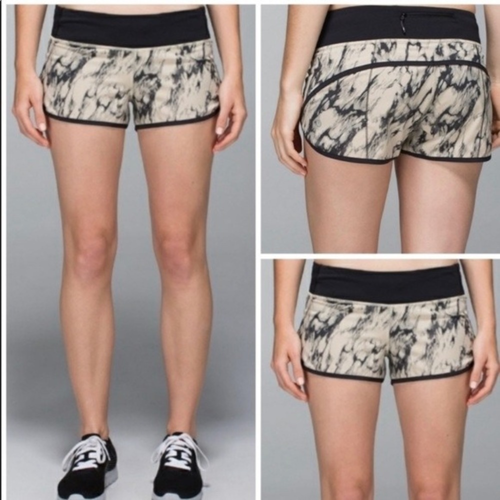 Lululemon Speed Up Shorts Marble Print‎ Black Tan Women's Size 8 Athletic